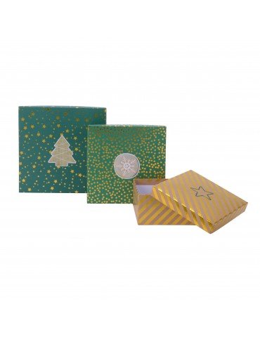 Boite cadeau carré en papier motifs assortis vert/brun (Lot de 3) DEO4035027