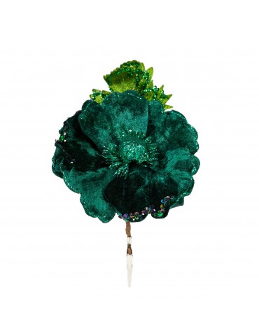 Fleur décorative en velours et paillettes vert DEO4035139Decoris