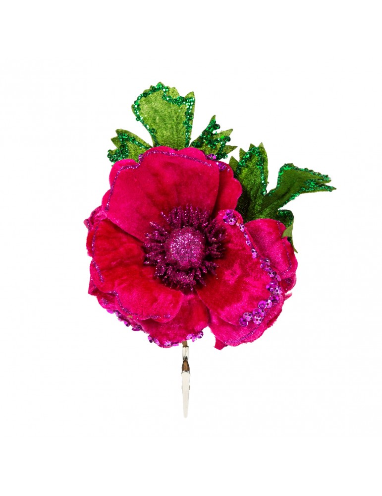 Fleur décorative en velours et paillettes rose DEO4035141Decoris