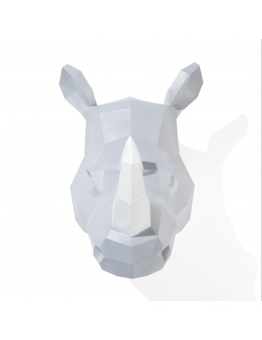 Trophée tête de rhinocéros en résine gris/blanc façon origami DMR4122009Delamaison