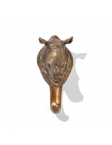 Patère en résine noir effet bronze tête de rhinocéros DPE4122005Delamaison