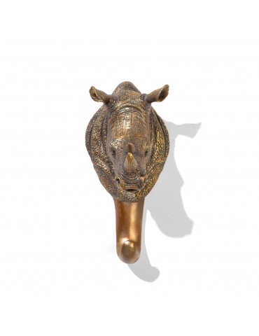 Patère en résine noir effet bronze tête de rhinocéros DPE4122005Delamaison