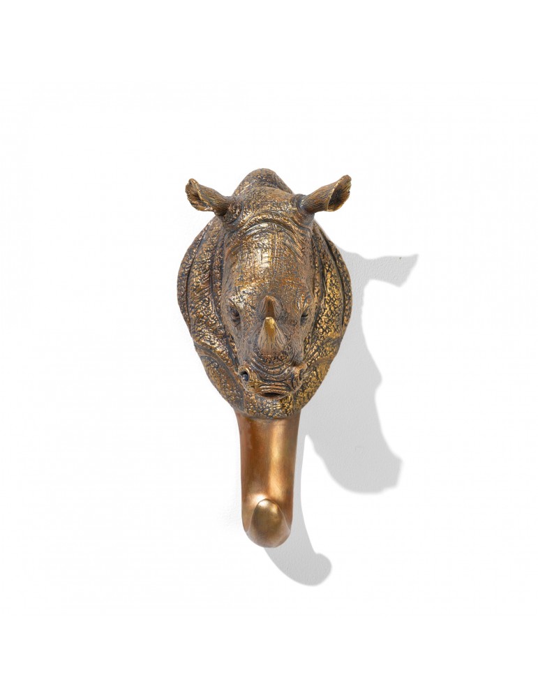 Patère en résine noir effet bronze tête de rhinocéros DPE4122005Delamaison