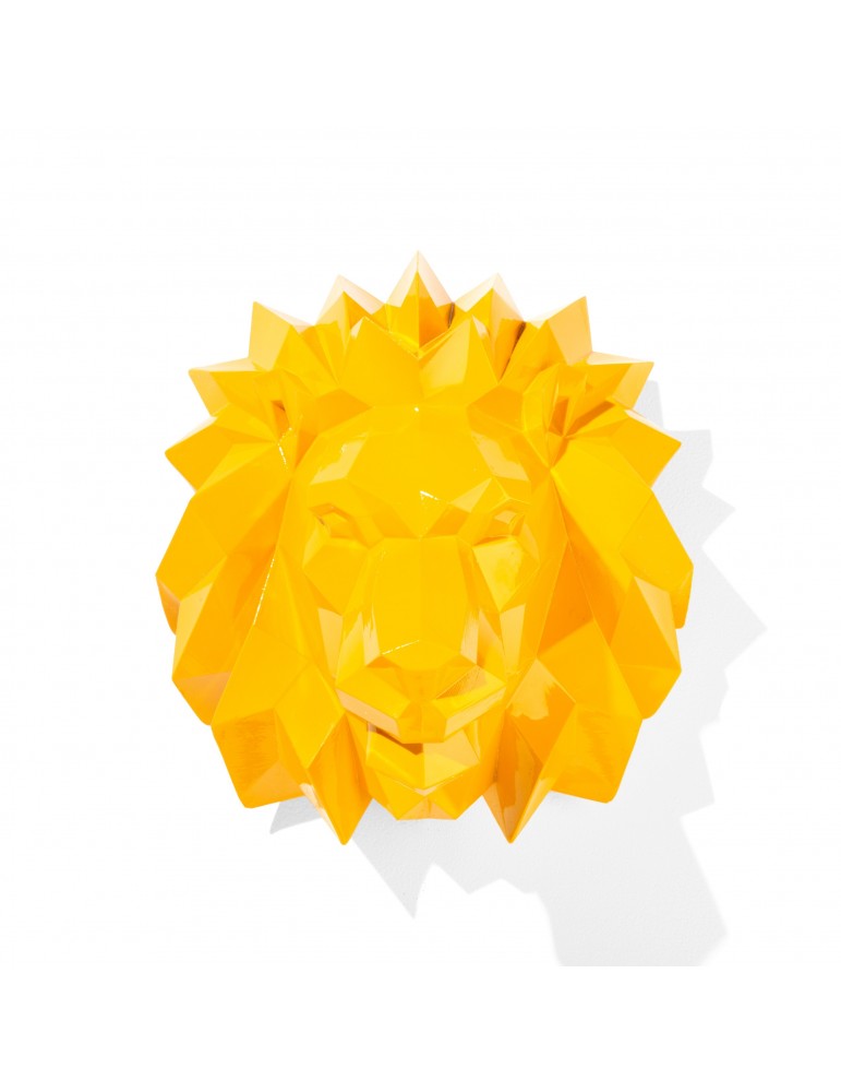 Trophée tête de lion jaune orangé façon origami DMR4122008Delamaison