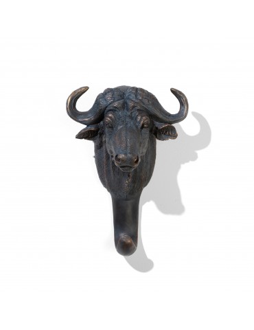 Patère en résine noire effet bronze tête de buffle DPE4122001Delamaison