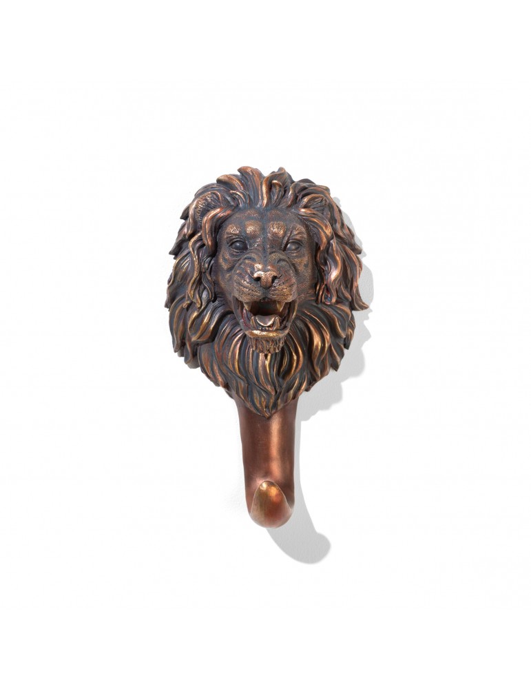 Patère en résine noire effet bronze tête de lion DPE4122004Delamaison