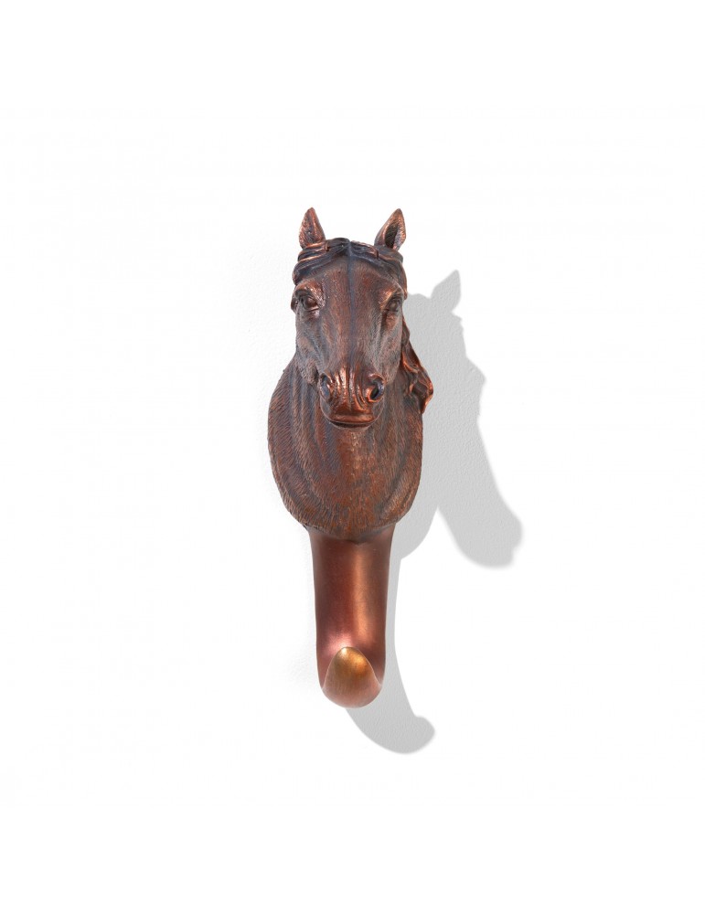 Patère en résine noire effet bronze tête de cheval DPE4122003Delamaison
