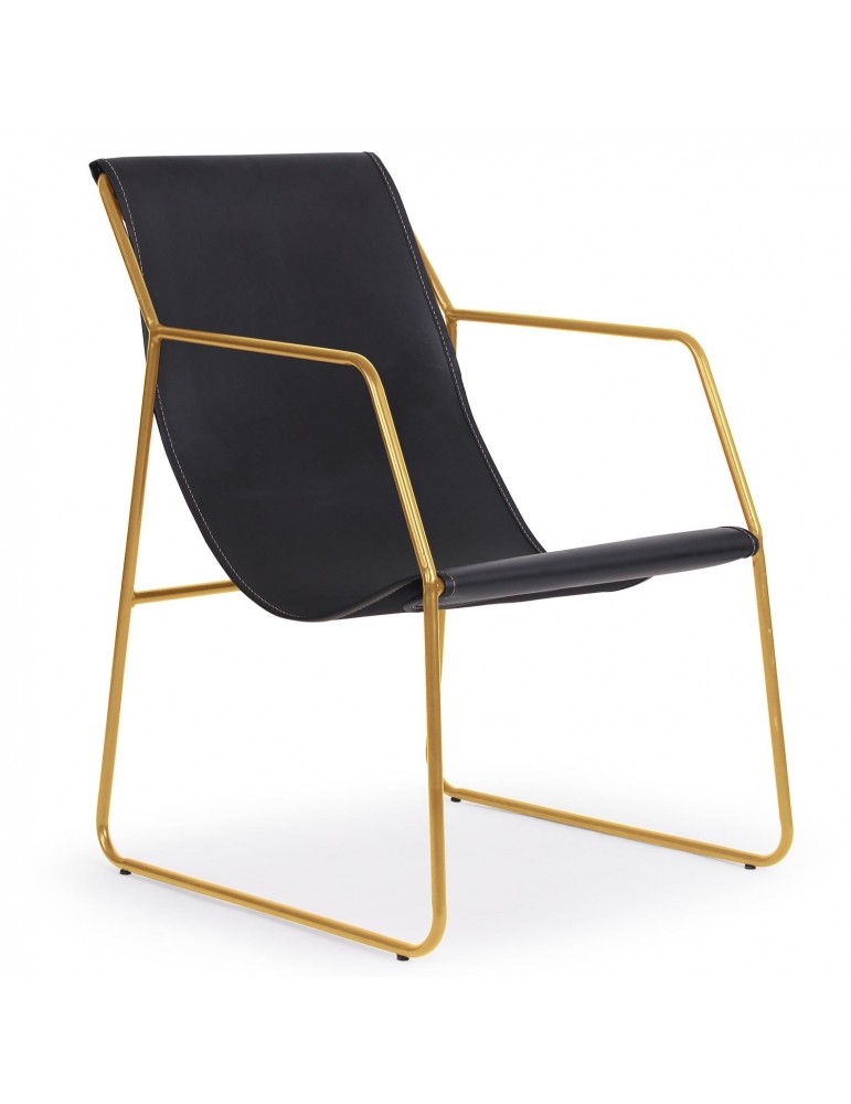 Fauteuil Ulysse Métal Or et Simili Noir qh8985blackgoldlegs