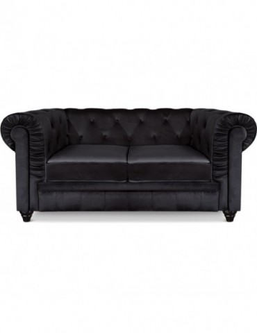 Canapé 2 places Chesterfield Velours Noir A605-V-2-Noir