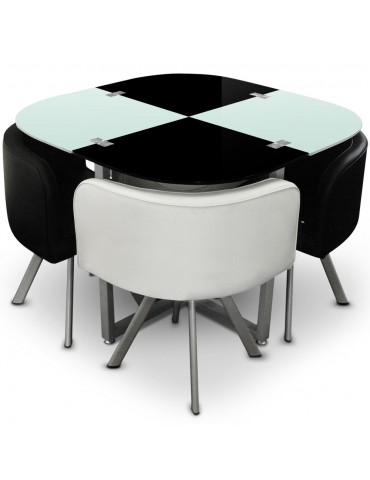 Table et chaises Mosaic 90 Blanc et Noir p803blancnoir