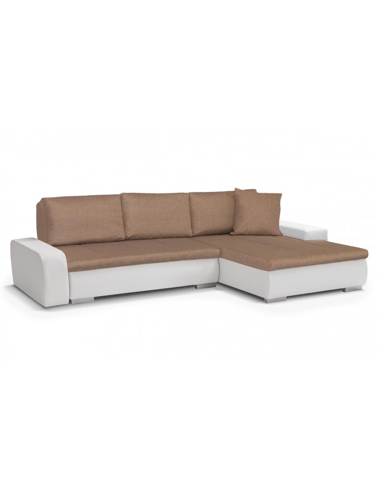 Canape d'angle convertible Solano Simili (P.U) Blanc et Tissu Beige solanowhitepuina23