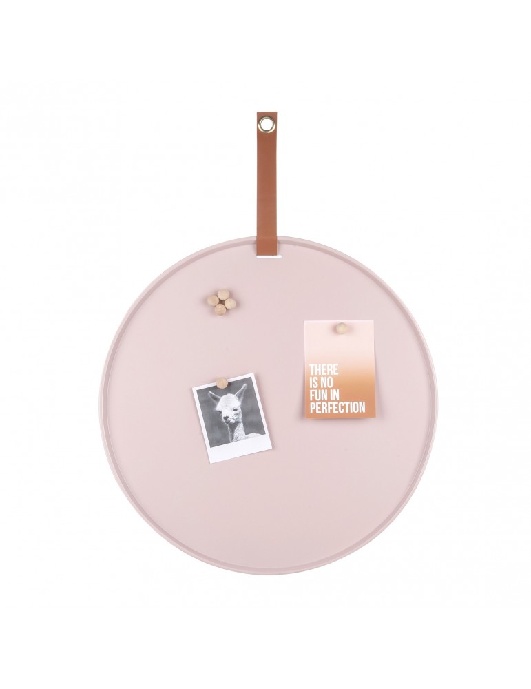 Tableau mémo aimanté rond en fer rose avec sangle D.50cm PERKY DMR4302034Present Time