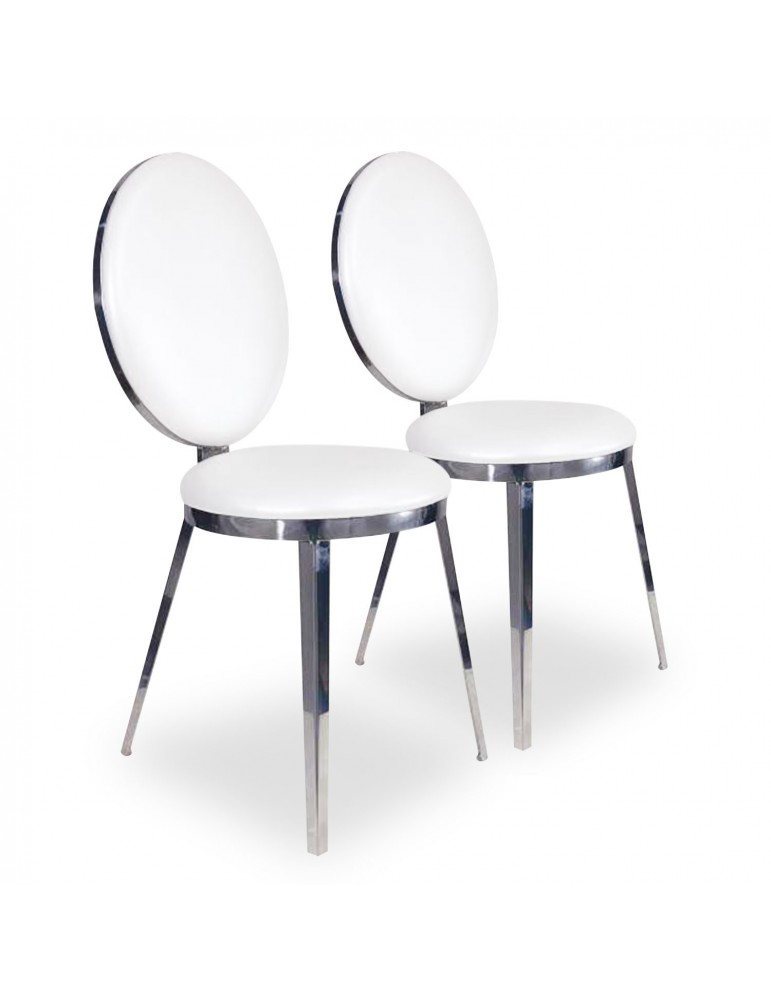 Lot de 2 chaises Orane Métal Argent et Simili Blanc f210silver