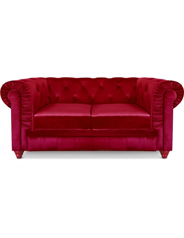 Canapé 2 places Chesterfield Velours Rouge A605-V-2-Rouge