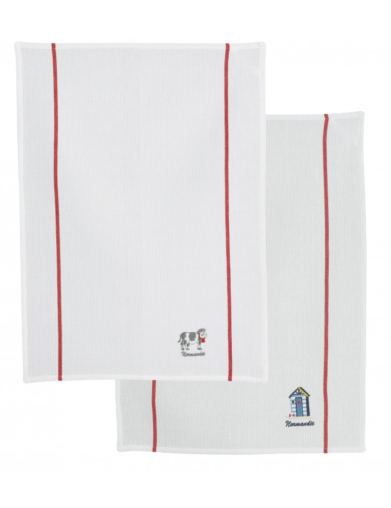 2 torchons Nid d'abeilles brodés Vache/Cabine Blanc 50 x 70 3755010602Les Ateliers du Linge 2 torchons Nid d'abeilles brodés Vache/Cabine Blanc 50 x 70 3755010602Les Ateliers du Linge