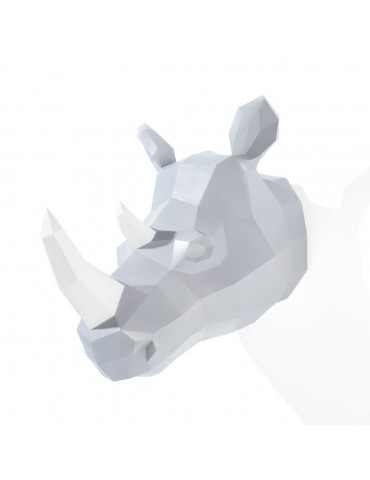 Trophée tête de rhinocéros en résine gris/blanc façon origami DMR4122009Delamaison