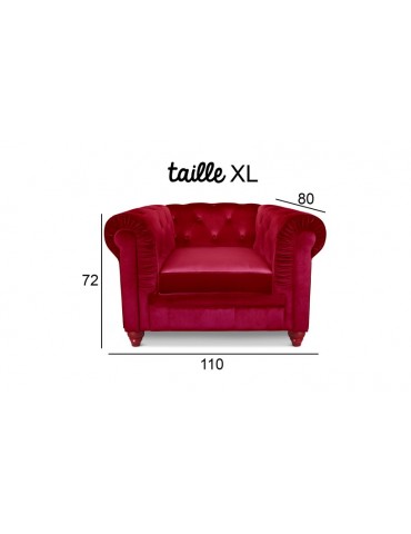 Fauteuil Chesterfield velours Rouge A605-V-1-Rouge