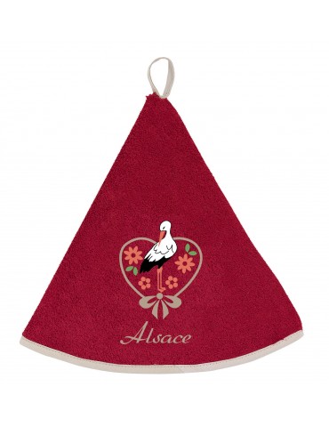 Essuie-mains rond Brodé Cigogne Fleurs Rouge Diamètre 60 cm 2090030000Winkler