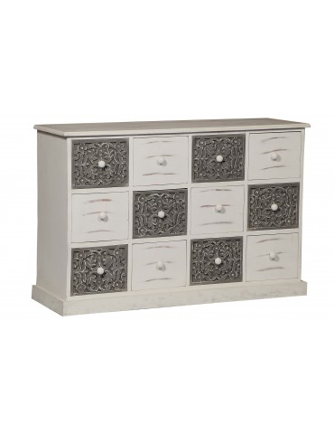 Commode 12 Tiroirs Changmay Bois Gris Et Blanc g38042