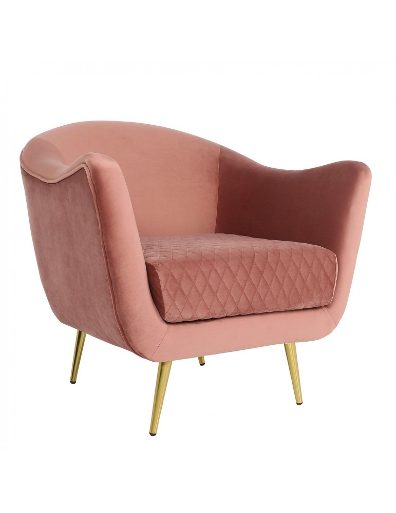 Fauteuil Dalida Velours Rose Pied Or lf33681pink