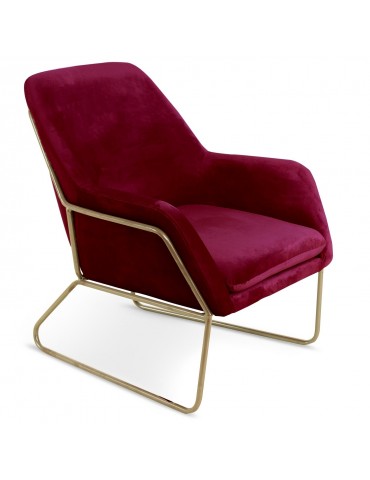 Fauteuil Claudio Velours Rouge pieds Métal Or qh8925redgold