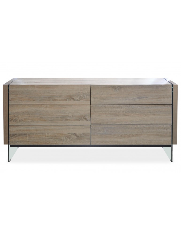 Commode moderne munie de 6 tiroirs Steklo Chêne Clair ks3222sonomaoak