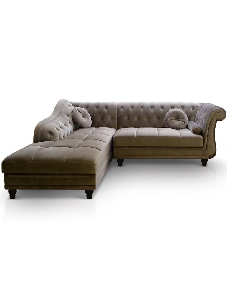 Canapé d'angle Brittish Velours Taupe style Chesterfield a968vdtaupe