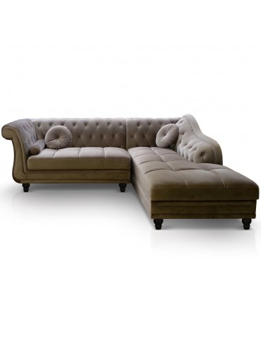 Canapé d'angle Brittish Velours Taupe style Chesterfield a968vgtaupe