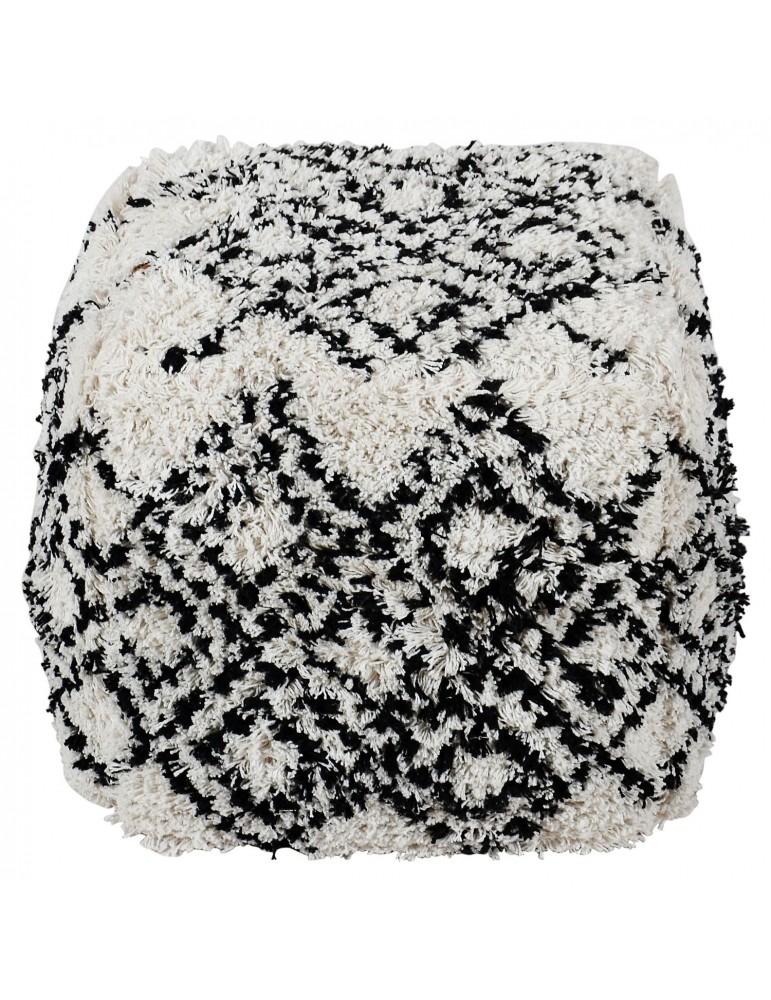 Pouf Tibet Tissu Blanc et Noir shy05