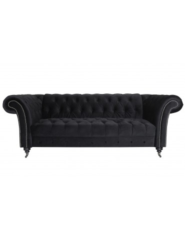 Canapé Chesterfield 3 places Queen Velours Noir lf33583vnoir