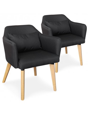 Lot de 2 chaises / fauteuils scandinaves Shaggy Tissu Noir lsr19117lot2blackfabric