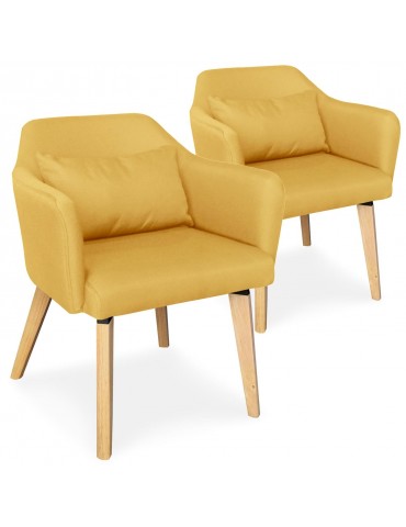 Lot de 2 chaises / fauteuils scandinaves Shaggy Tissu Jaune lsr19117lot2yellowfabric