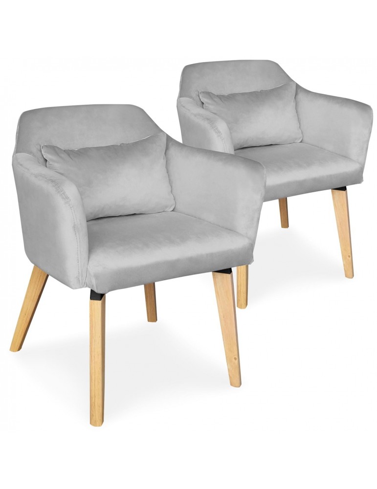 Lot de 2 chaises / fauteuils scandinaves Shaggy Velours Argent lsr19117lot2silvervelvet