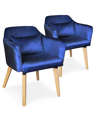 Lot de 2 chaises / fauteuils scandinaves Shaggy Velours Bleu lsr19117lot2bluevelvet