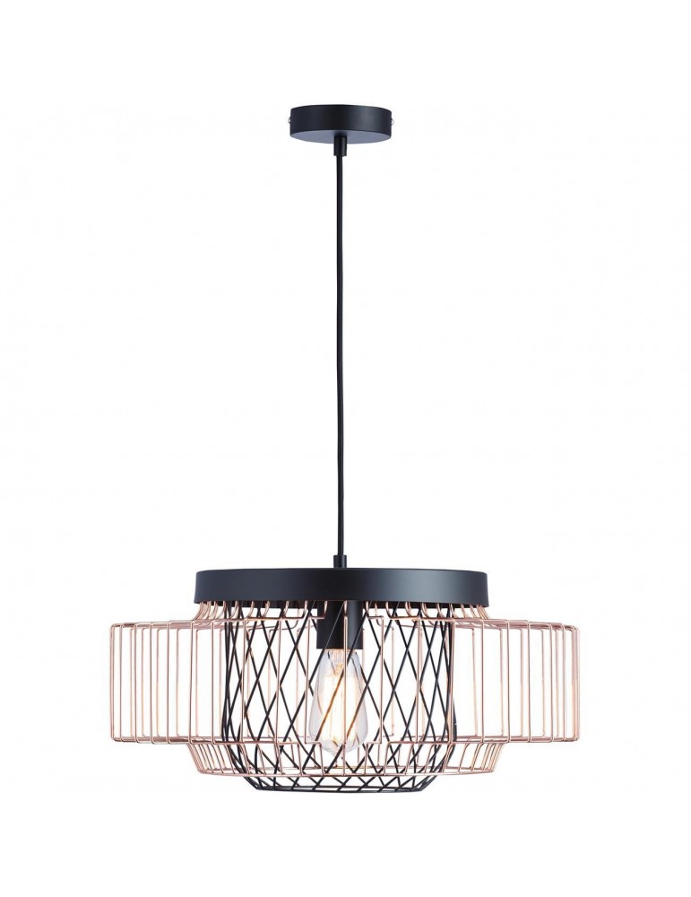 suspension moderne et design en metal facon cage lyra noir et cuivre 26622NC