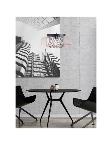 suspension moderne et design en metal facon cage lyra noir et cuivre 26622NC