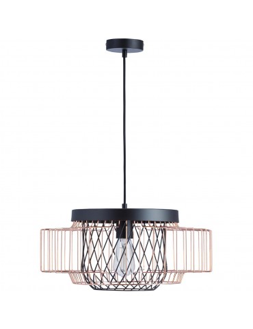 suspension moderne et design en metal facon cage lyra noir et cuivre 26622NC