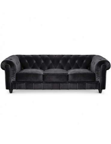 Canape 3 places Chesterfield Velours Noir A605-V-3-Noir