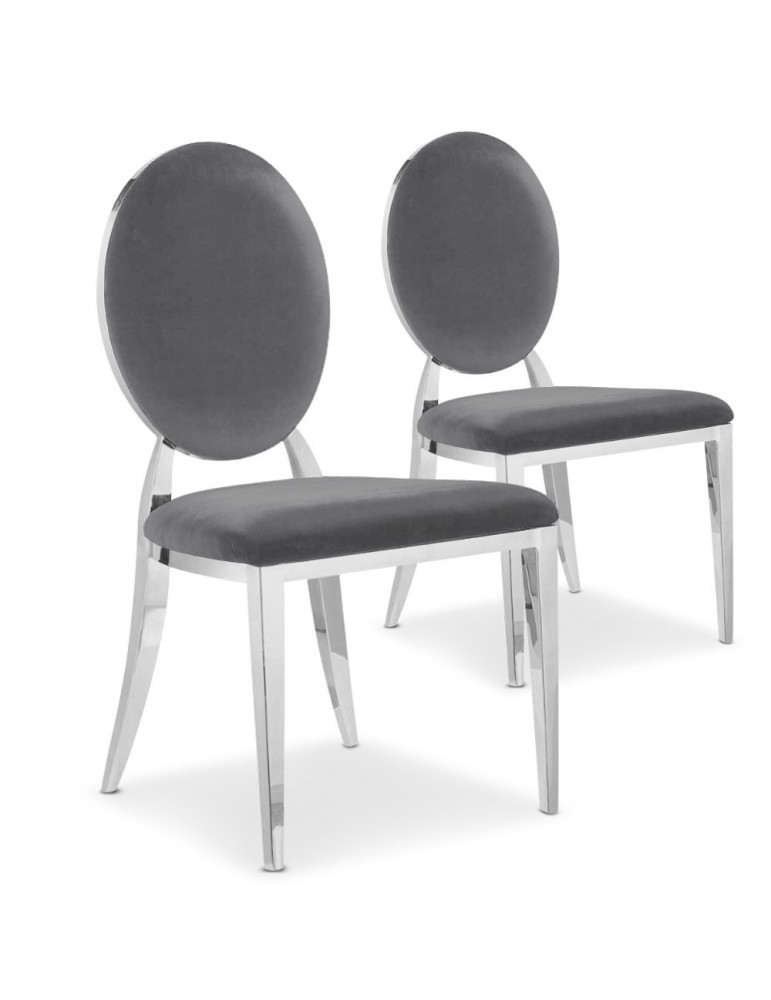 Lot de 2 chaises médaillon Sofia Velours Gris sc2204lot2greyvelvet