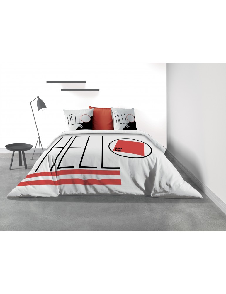 Parure de lit 2 personnes Hello avec housse de couette et taies d'oreiller Imprimé 240 x 220 3188000503Les Ateliers du Linge Parure de lit 2 personnes Hello avec housse de couette et taies d'oreiller Imprimé 240 x 220 3188000503Les Ateliers du Linge