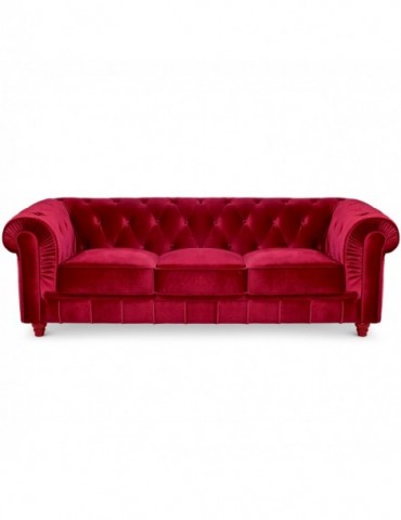 Canape 3 places Chesterfield Velours Rouge A605-V-3-Rouge