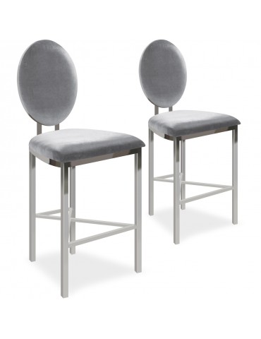 Lot de 2 chaises de bar médaillon Sofia Velours Argent bar2204silvervelvet