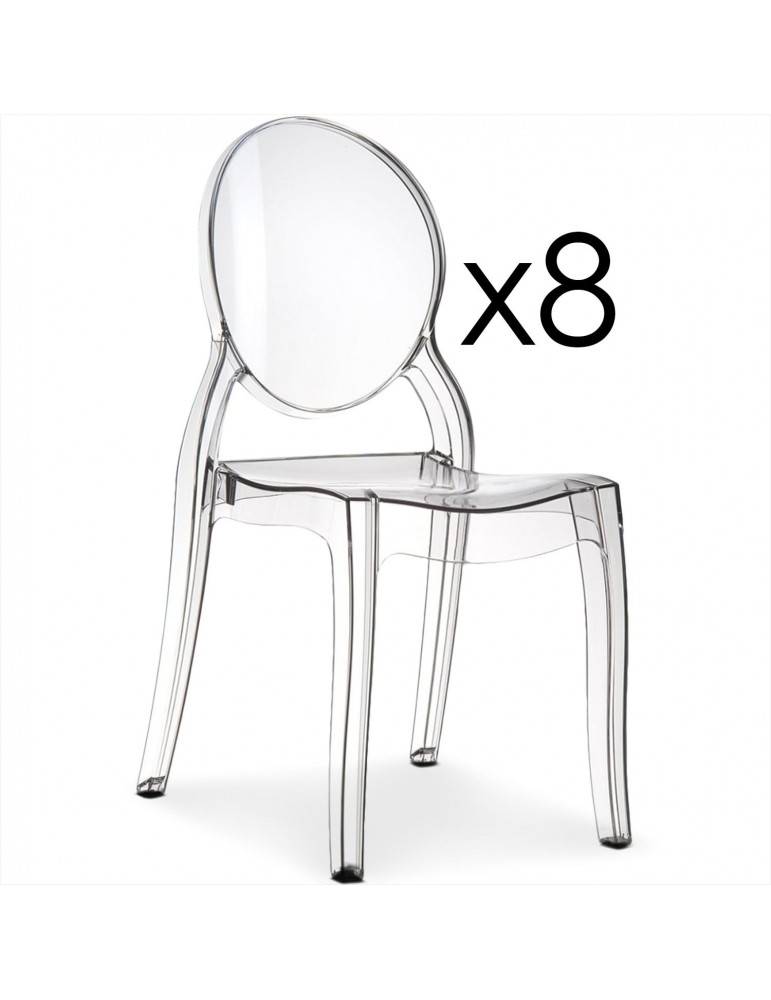 Lot de 8 chaises médaillon Diva Plexi Transparent zs9007lot8transparent