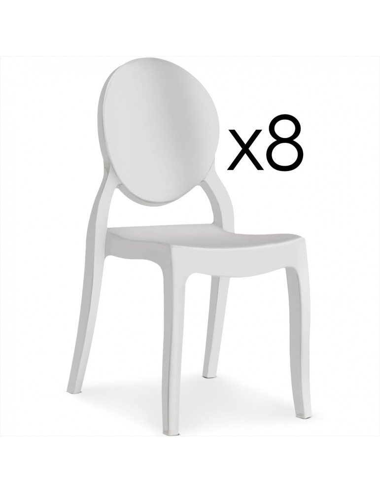 Lot de 8 chaises médaillon Diva Plexi Blanc zs9007llot8white