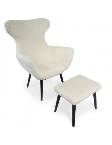 Fauteuil + pouf Geoplus Tissu Effet peau de mouton Crème lsr198901creamfurfabric