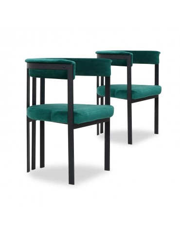 Lot de 2 Chaises / Fauteuils Solferino Velours Vert pieds Noir ji314velvetgreen