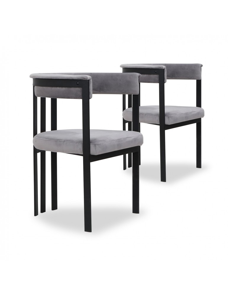 Lot de 2 Chaises / Fauteuils Solferino Velours Argent pieds Noir ji314velvetsilver