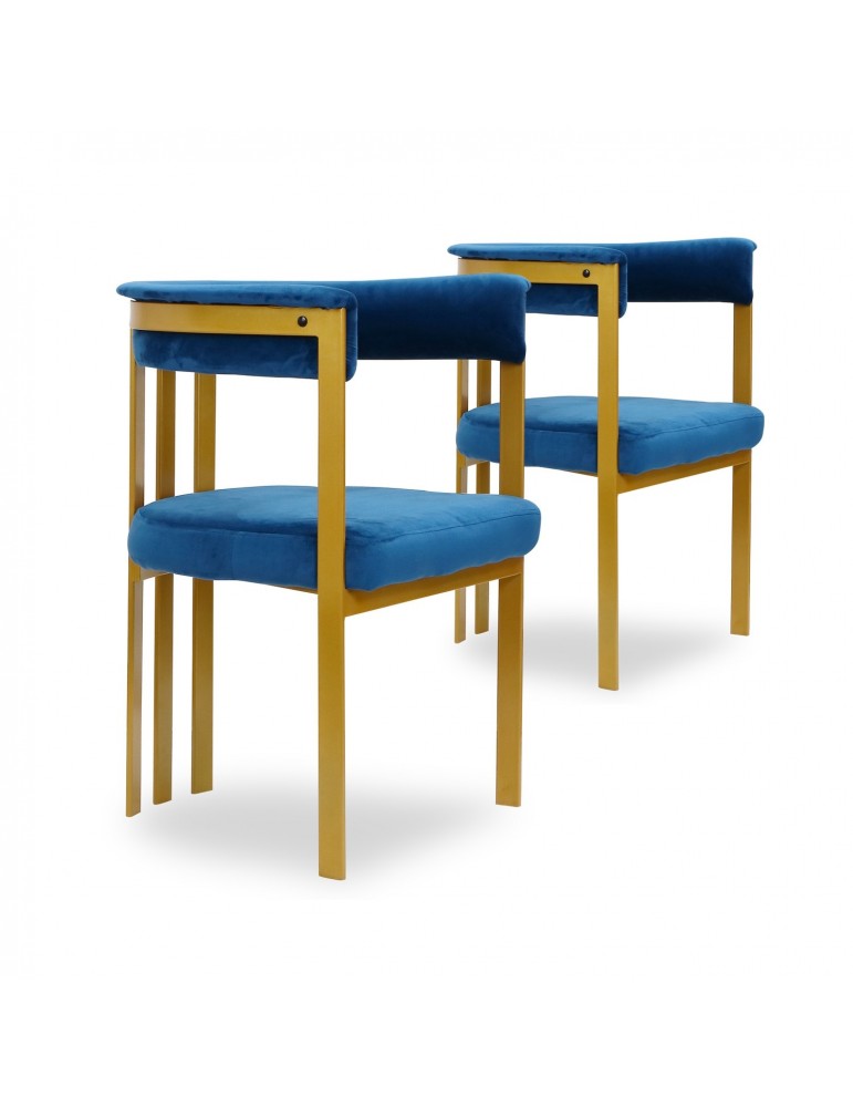 Lot de 2 Chaises / Fauteuils Solferino Velours Bleu pieds Or ji314velvetblue