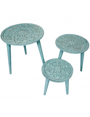 Ensemble de 3 tables gigogne Kairouan Bleu-Vert g21502bluevert