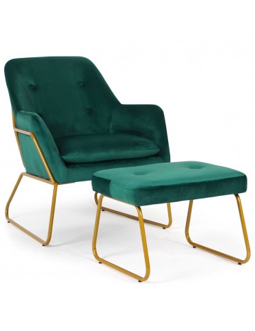 Fauteuil + pouf Eloi Velours Vert 8925sgreenvelvet